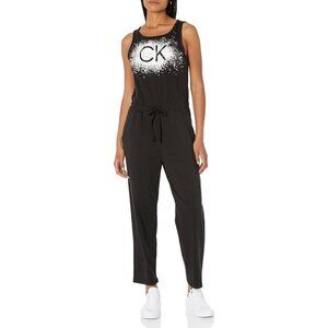Calvin Klein Black Sleeveless Round Neck Surpliced Back Jumpsuit L
